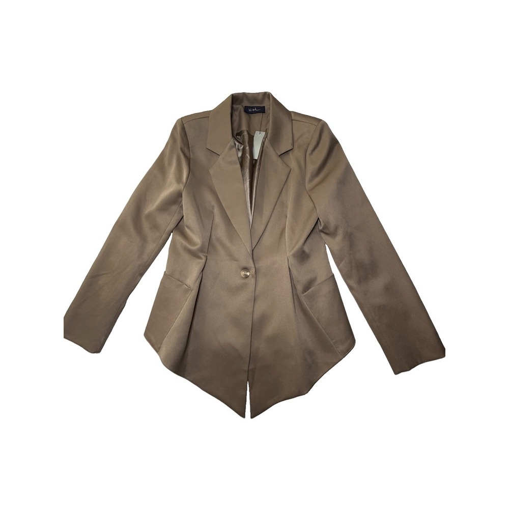 NWT Wish Womens Small Brown Satin Blazer Tailored Single Button Jacket